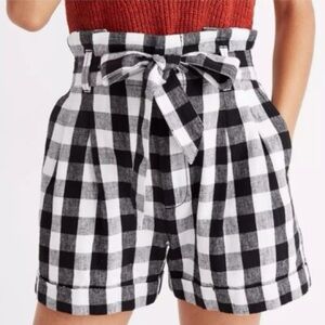 Madewell High Waist Paperbag Linen Gingham Shorts 12